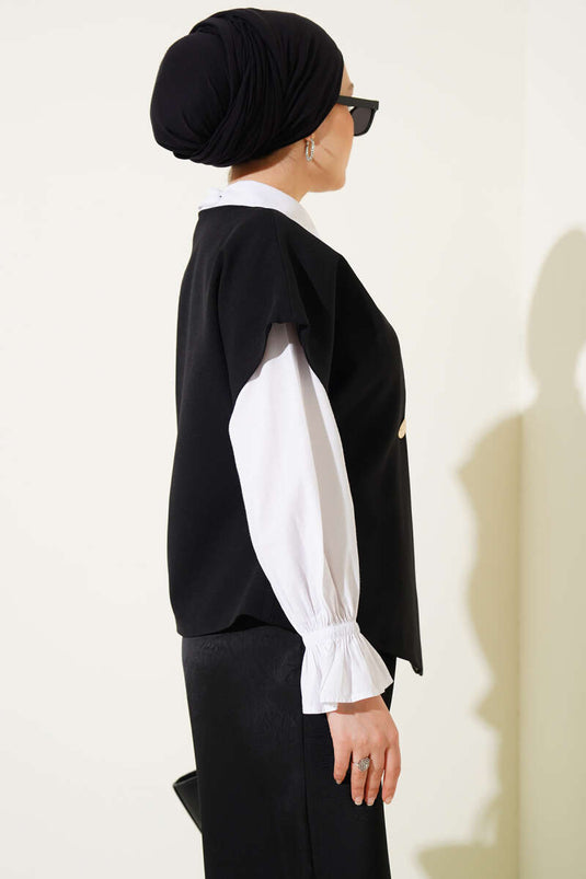 Gilet basique noir à boutons dorés