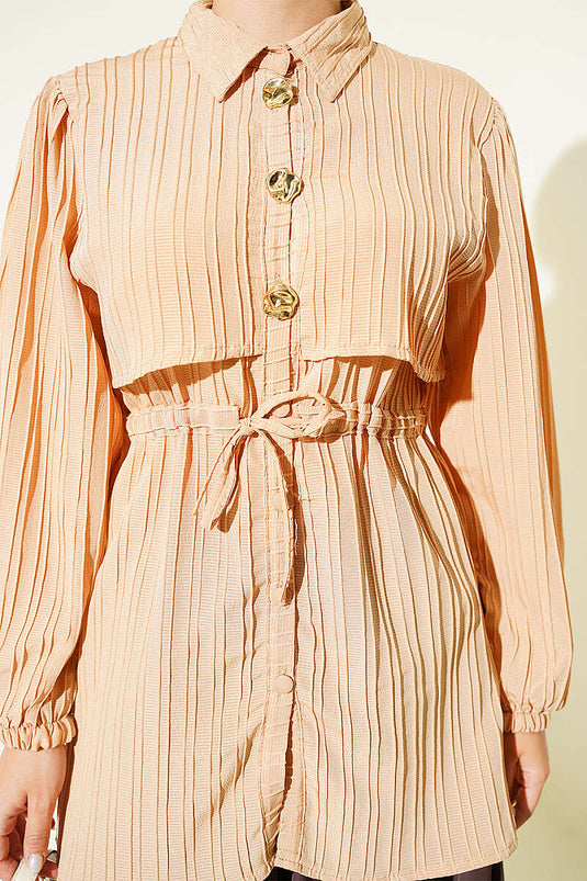 Chemise Camel À Boutons Avec Ceinture
