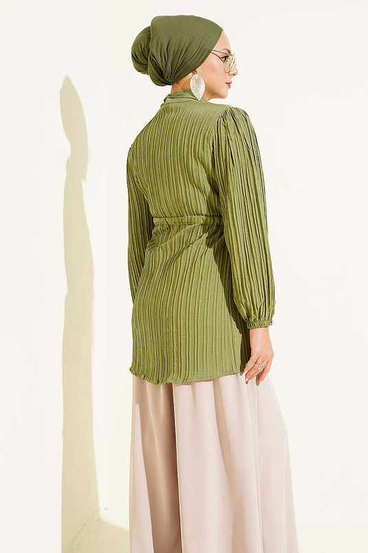 Camisa Túnica Dorada Con Botones Y Cinturón Kaki
