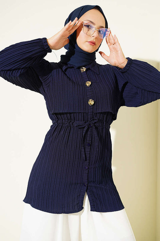 Chemise Bleu Marine À Boutons Or