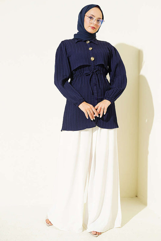 Chemise Bleu Marine À Boutons Or