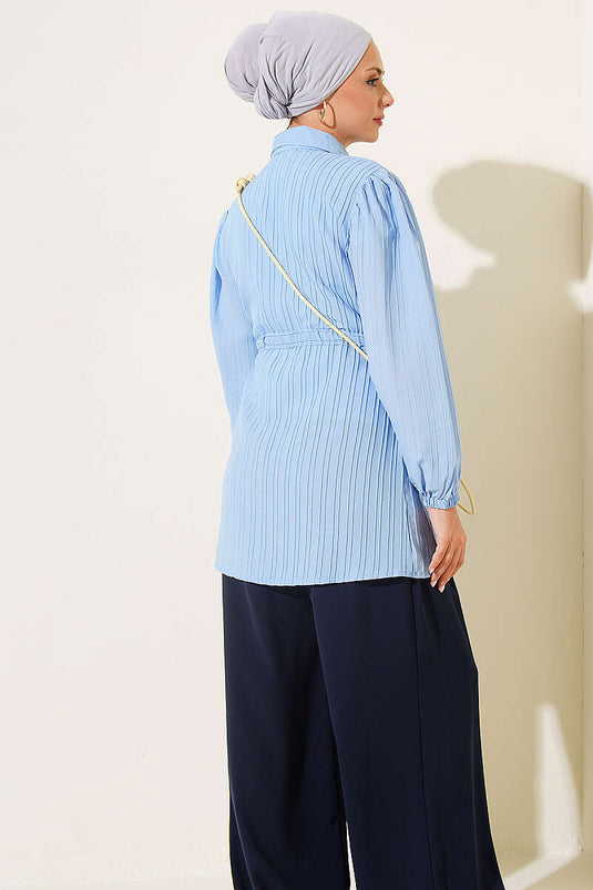 Gold Buttoned Waist Tucked Shirt In Blue