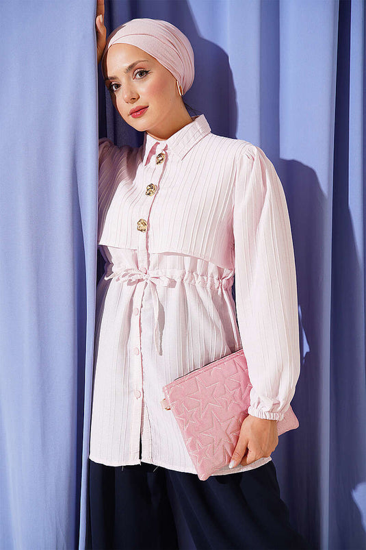 Camicia Rosa Con Bottoni Dorati E Vita Tuck