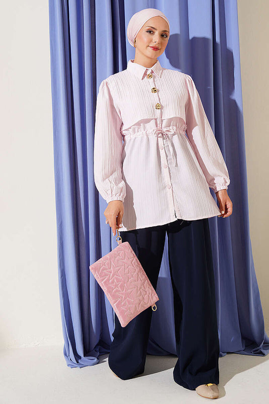 Camicia Rosa Con Bottoni Dorati E Vita Tuck
