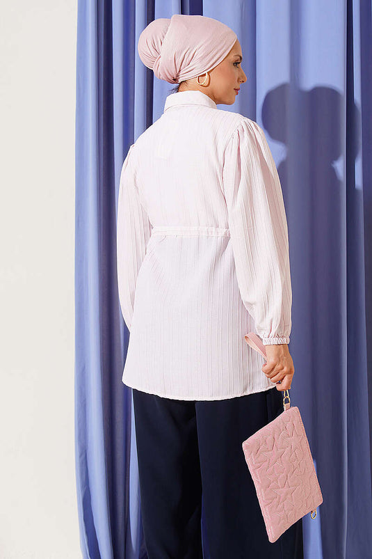Camicia Rosa Con Bottoni Dorati E Vita Tuck