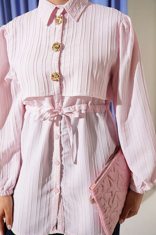 Camicia Rosa Con Bottoni Dorati E Vita Tuck