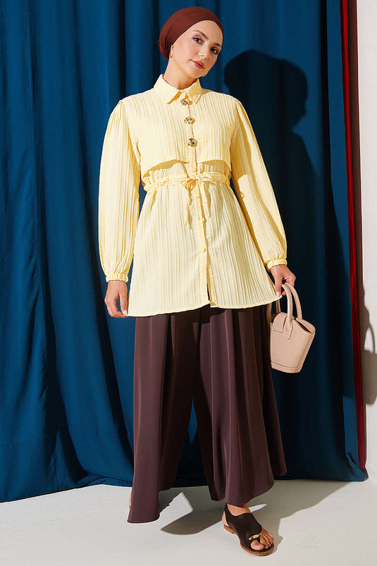 Chemise Jaune À Boutons Avec Taille Plissée