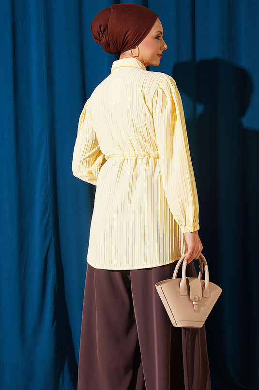 Chemise Jaune À Boutons Avec Taille Plissée