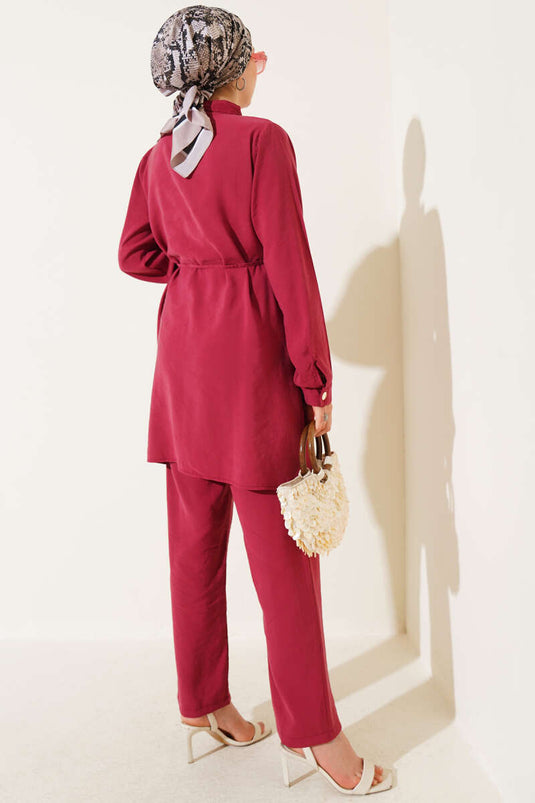 Ensemble deux pièces en Tencel avec boutons dorés et boléro, rose pâle