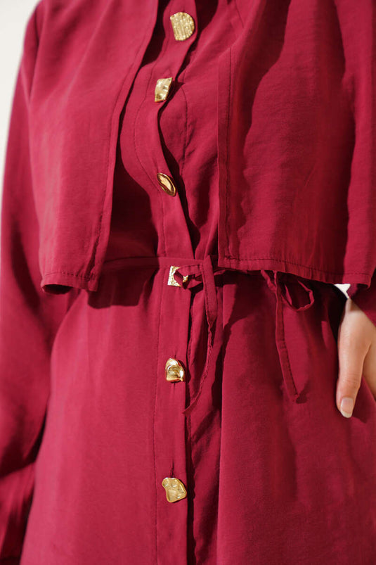 Ensemble deux pièces en Tencel avec boutons dorés et boléro, rose pâle