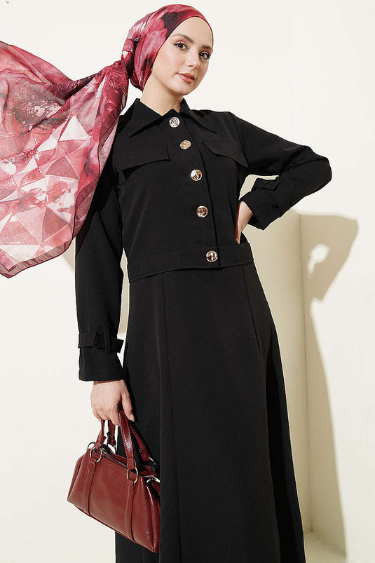 Completo con Gilet e Giacca con Bottoni Dorati Nero