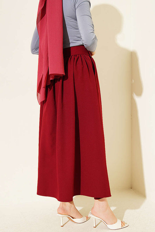 Double Skirt with Gold Buttons and Pockets, Burgundy
