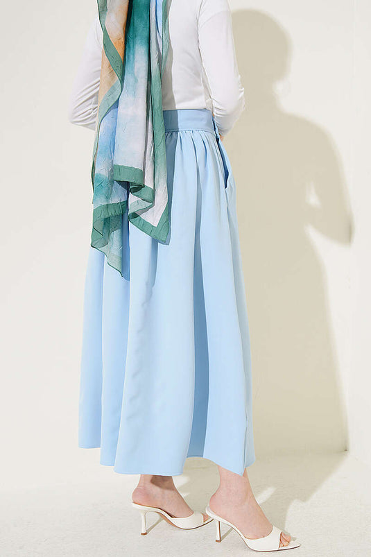 Blue Double Skirt with Gold Buttons and Pockets