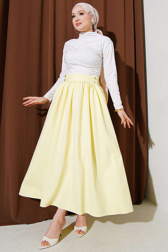 Double Skirt with Gold Buttons and Pockets Yellow