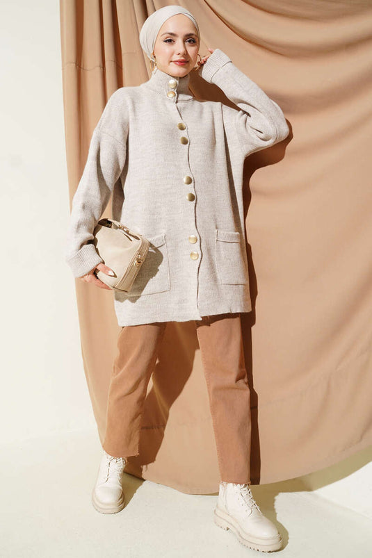Gilet Beige À Boutons Et Poches