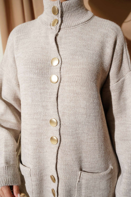 Gilet Beige À Boutons Et Poches