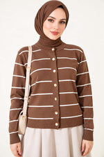 Gilet Rayé Mercerisé À Boutons Dorés Mink
