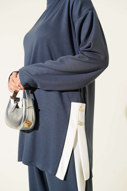 Gold Düğmeli Garnili Loyşa İkili Takım Füme