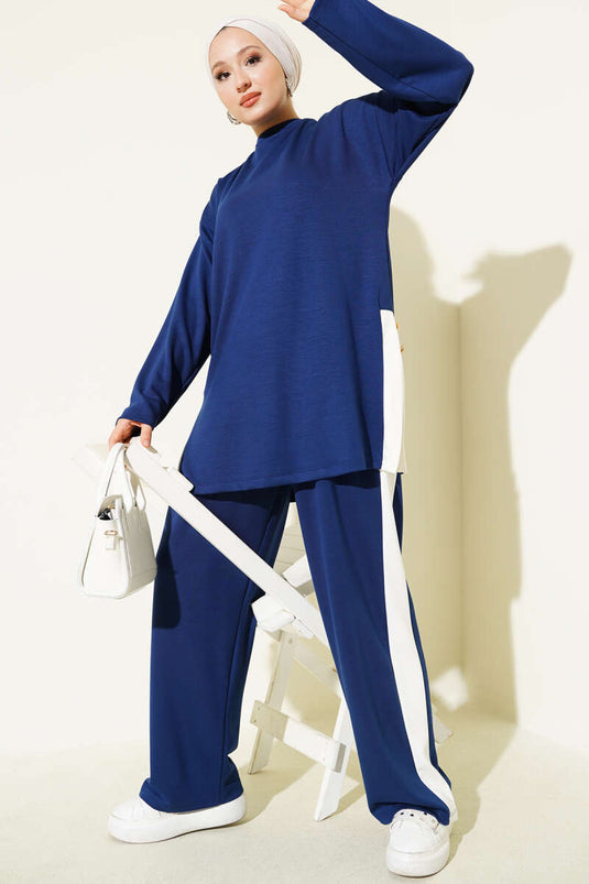 Gold Düğmeli Garnili Loyşa İkili Takım Lacivert