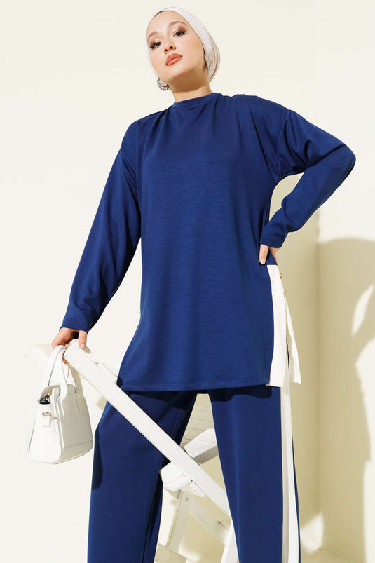 Gold Düğmeli Garnili Loyşa İkili Takım Lacivert