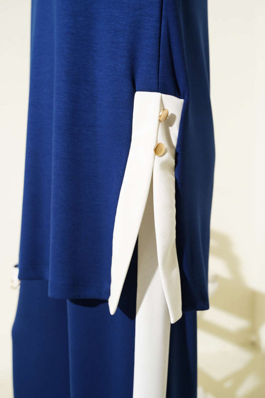 Gold Düğmeli Garnili Loyşa İkili Takım Lacivert