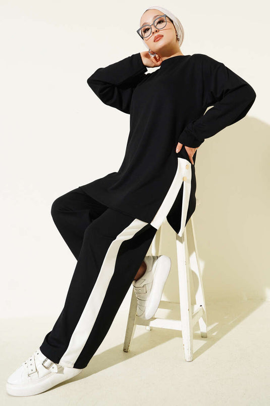 Costume deux pièces Loysha noir garni de boutons dorés