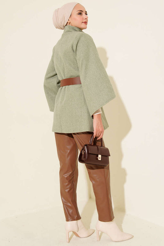 Gold Düğmeli Kaşe Panço Çağla Yeşili