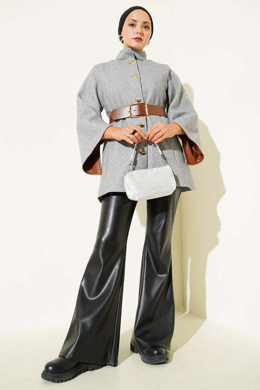 Gold Buttoned Cashmere Poncho Gray