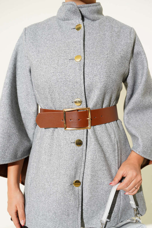Gold Buttoned Cashmere Poncho Gray