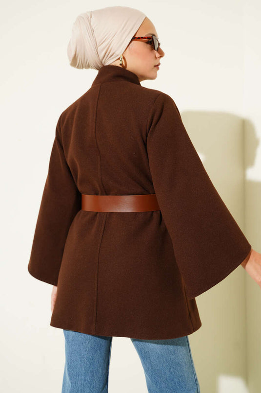 Gold Buttoned Cashmere Poncho Brown