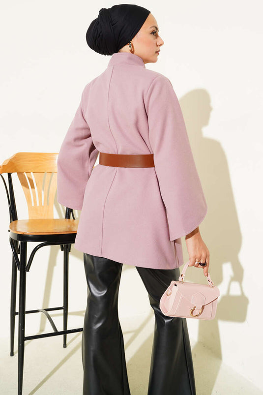 Gold Buttoned Cashmere Poncho Powder