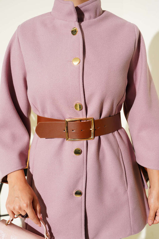 Gold Buttoned Cashmere Poncho Powder