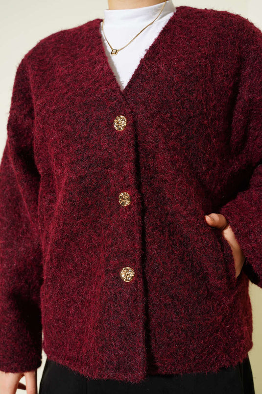 Kurze Filzjacke mit goldenen Knöpfen, burgunderrot