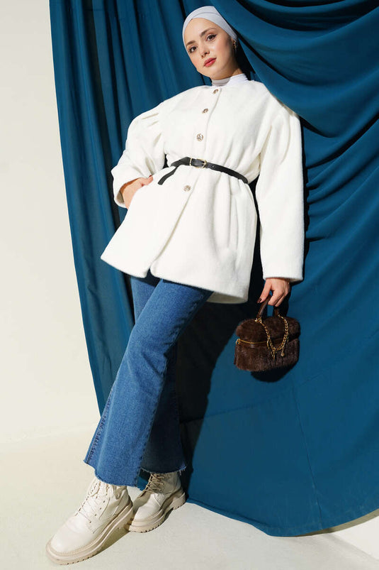 Veste Goldfox avec boutons et ceinture dorés, écru