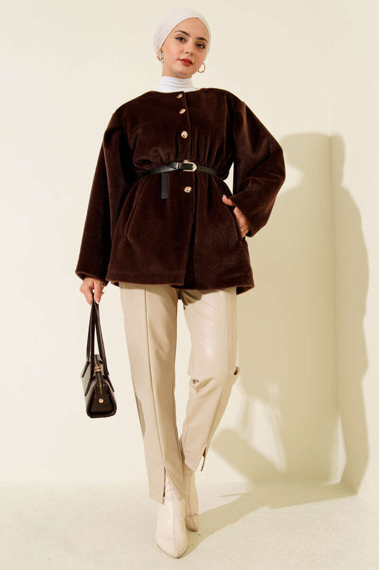 Gold Düğmeli Kemerli Goldfox Ceket Kahve