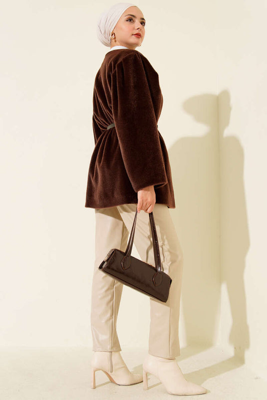 Gold Düğmeli Kemerli Goldfox Ceket Kahve