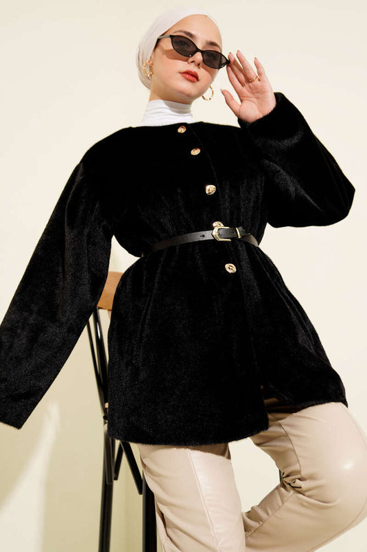 Gold Düğmeli Kemerli Goldfox Ceket Siyah