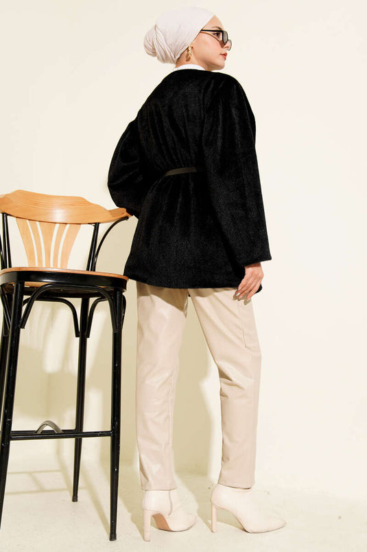 Gold Düğmeli Kemerli Goldfox Ceket Siyah