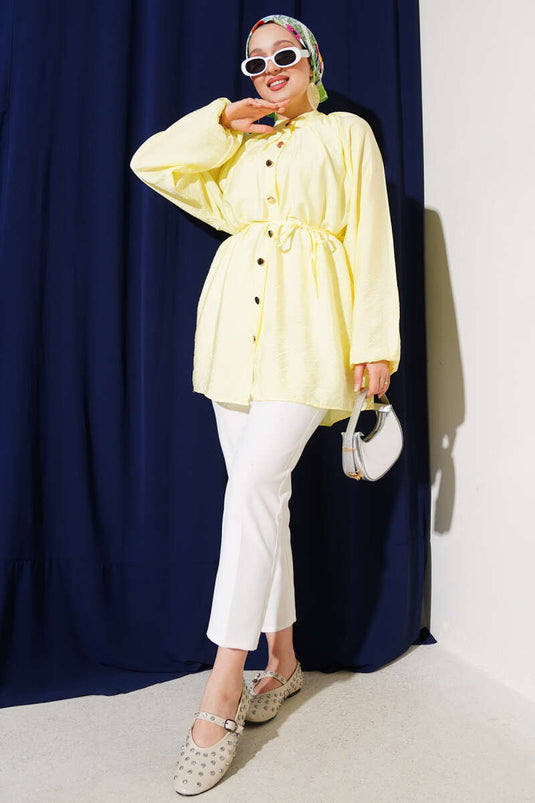 Gold Buttoned Pleated Shoulder Shirt Yellow