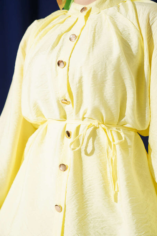 Gold Buttoned Pleated Shoulder Shirt Yellow