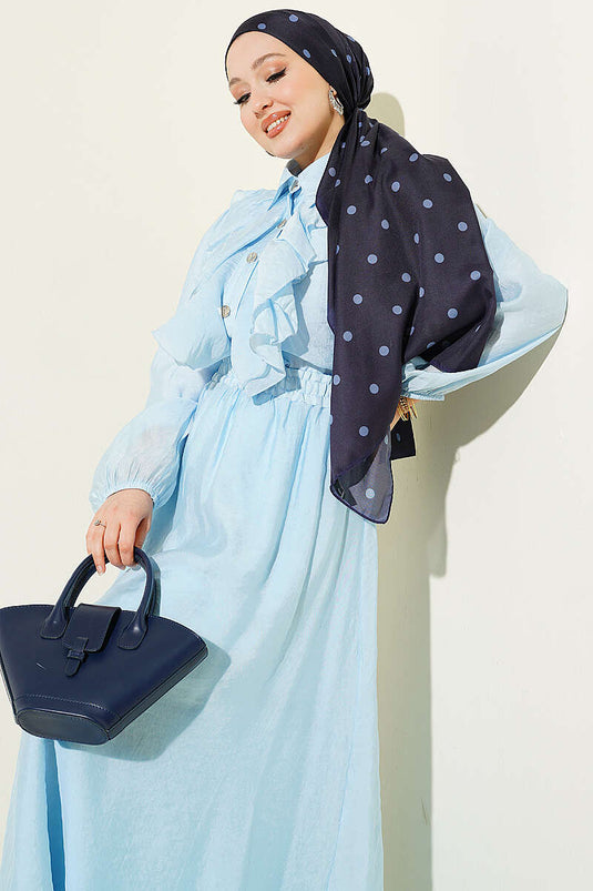 Ensemble avec jupe à volants et boutons dorés, bleu bébé