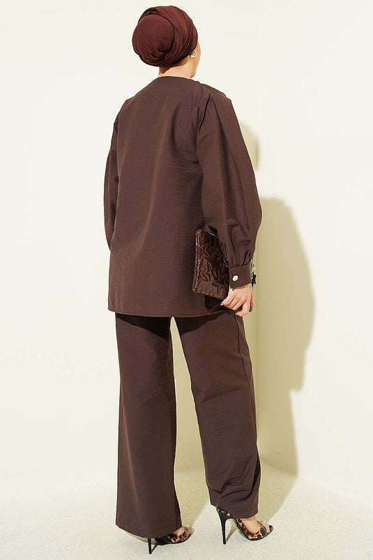 Gold Button Parachute Two-Piece Set Brown