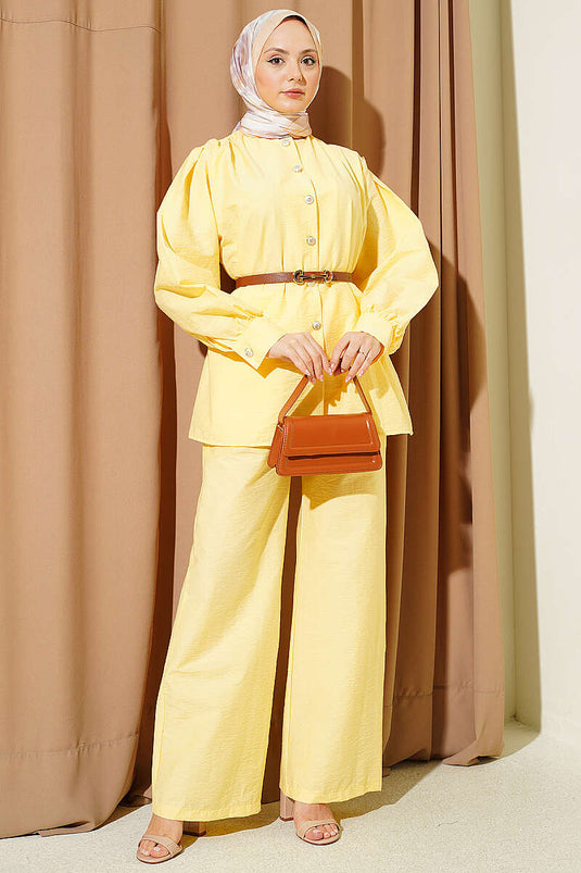 Gold Button Parachute Two-Piece Set Yellow