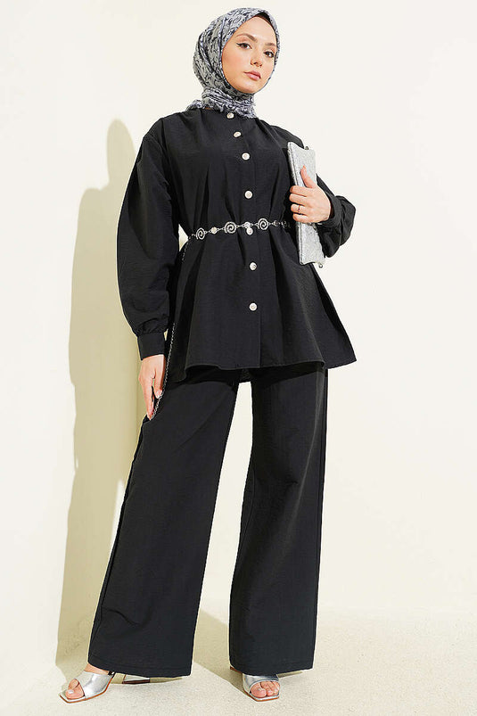 Ensemble double parachute noir avec boutons dorés
