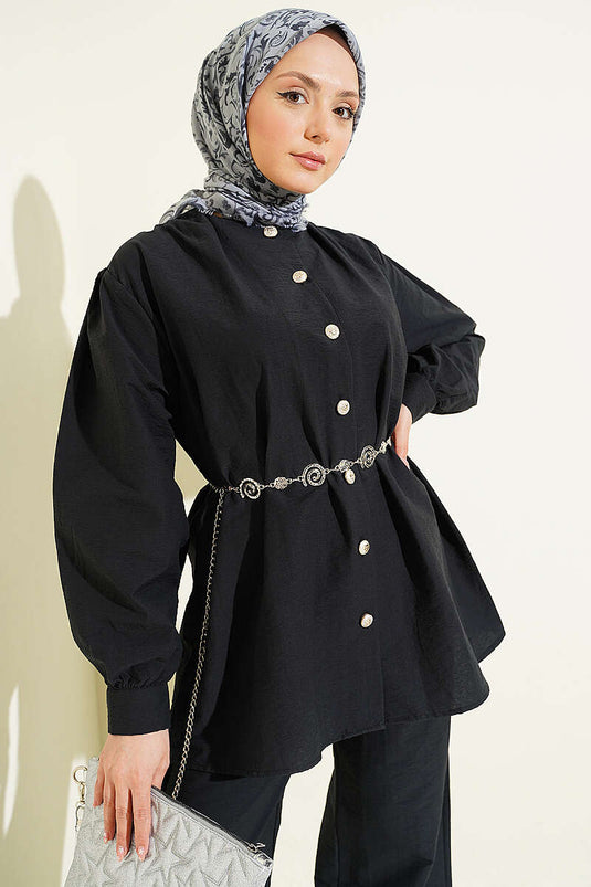 Gold Button Parachute Two-Piece Set Black