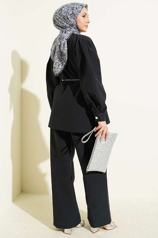 Gold Button Parachute Two-Piece Set Black