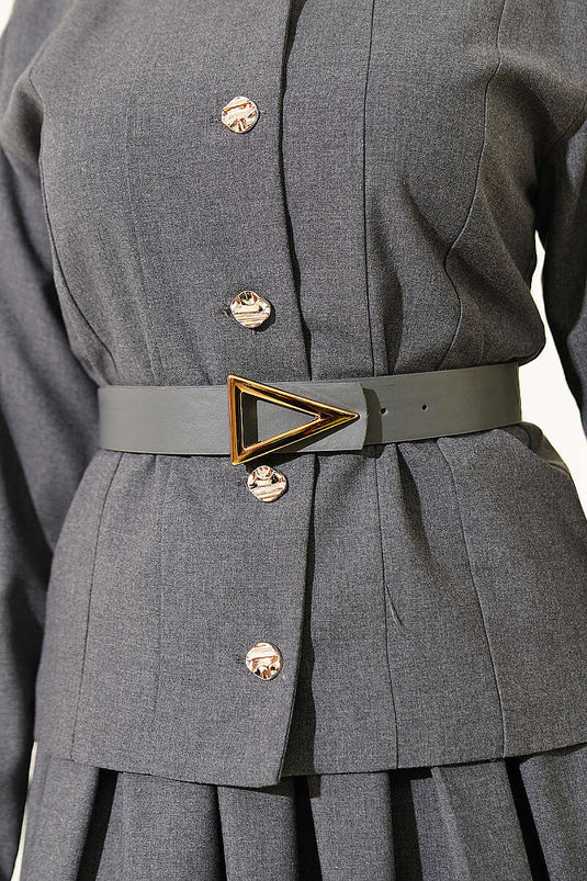 Ensemble jupe en polyviscose gris fumé avec boutons dorés