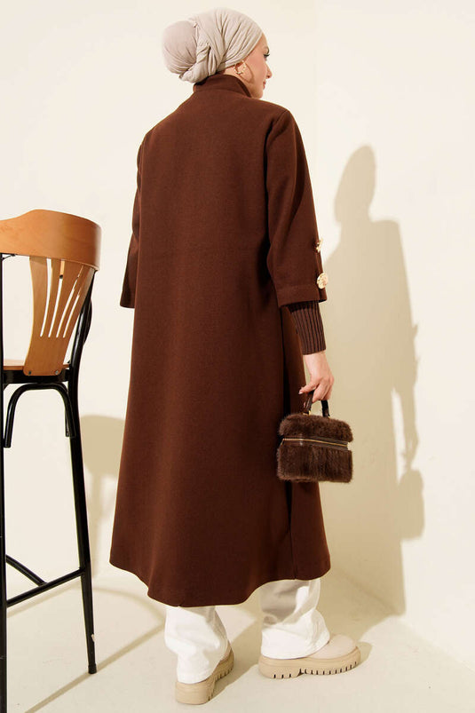 Manteau en drap à côtes avec boutons dorés Marron