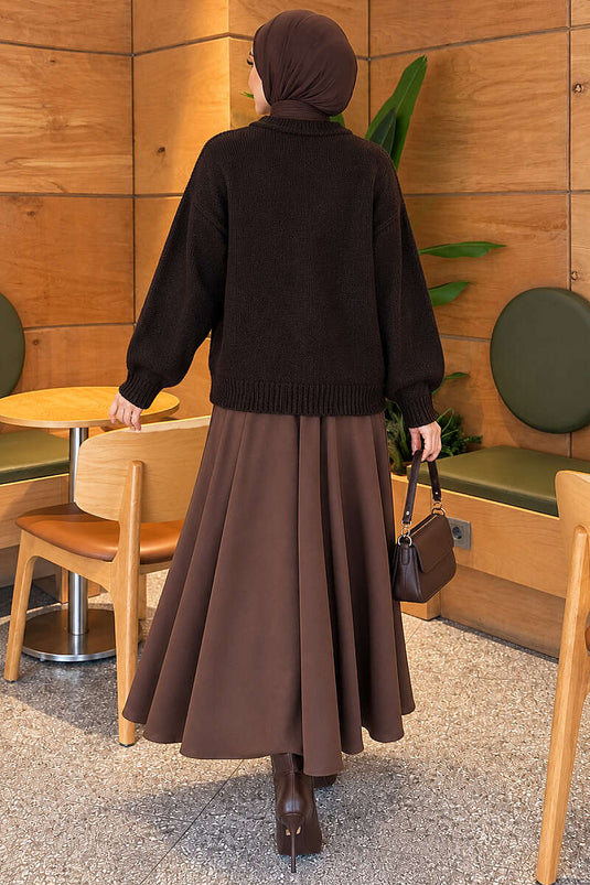 Gilet En Maille Côtelée À Boutons Dorés Couleur Marron Chaud