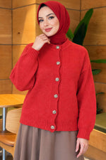 Gilet En Maille Côtelée À Boutons Rouge